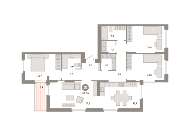 108.00 м² | 16 - 16 эт.