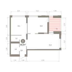 65.00 м² | 14 - 16 эт. 00