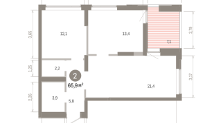 65.00 м² | 14 - 16 эт.