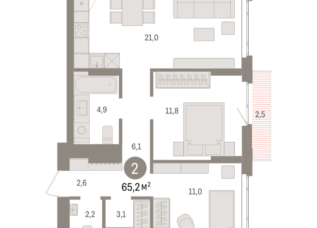 65.00 м² | 4 - 16 эт.