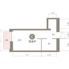 25.00 м² | 7 - 16 эт. 00