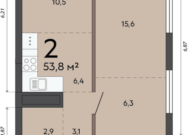 53.80 м² | 19 - 23 эт.