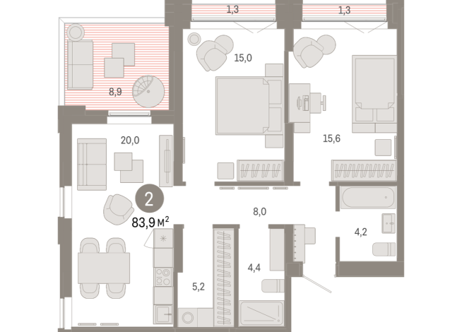 83.00 м² | 16 - 16 эт.