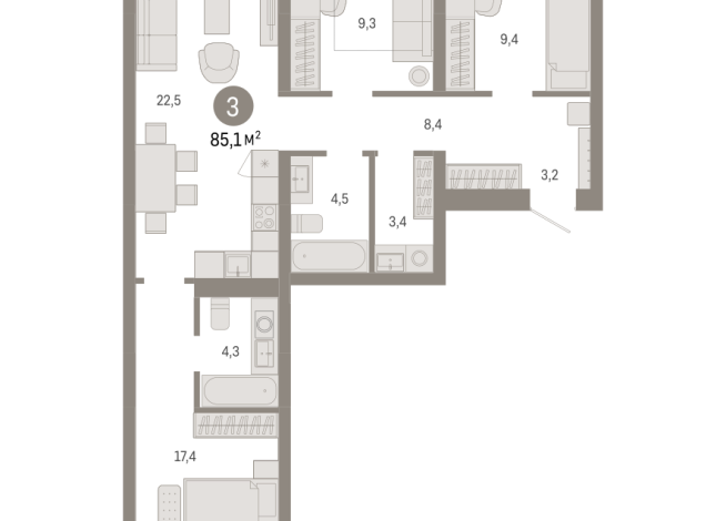 85.00 м² | 7 - 8 эт.