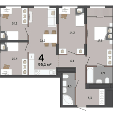 95.80 м² | 12 - 23 эт. 00