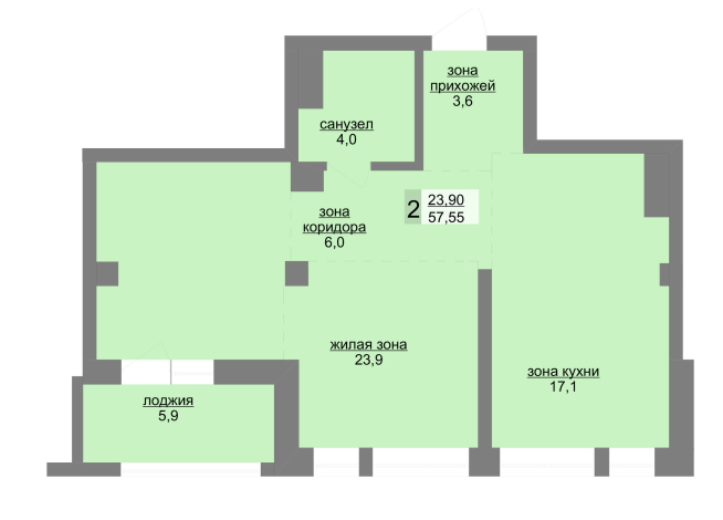 58.00 м² | 17 - 30 эт.