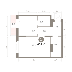 43.00 м² | 2 - 9 эт. 00