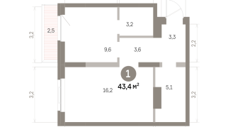 43.00 м² | 2 - 9 эт.