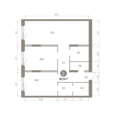 80.00 м² | 2 - 15 эт. 00