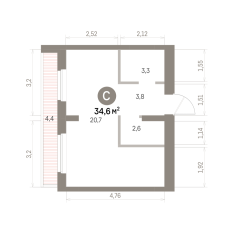 34.00 м² | 7 - 9 эт. 00
