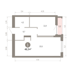 48.00 м² | 14 - 16 эт. 00