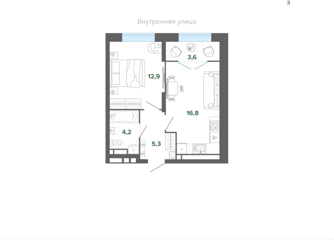 42.93 м² | 6 - 25 эт.
