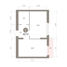 43.00 м² | 5 - 7 эт. 00