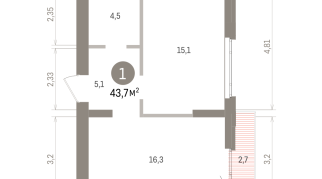 43.00 м² | 5 - 7 эт.