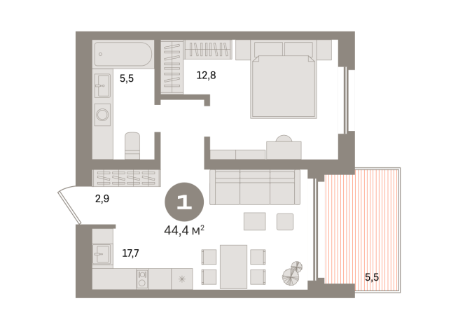 44.00 м² | 18 - 24 эт.