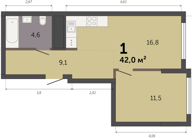 42.00 м² | 21 - 32 эт.