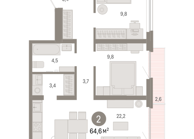 64.00 м² | 4 - 9 эт.