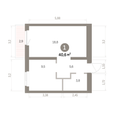 40.00 м² | 5 - 9 эт. 00