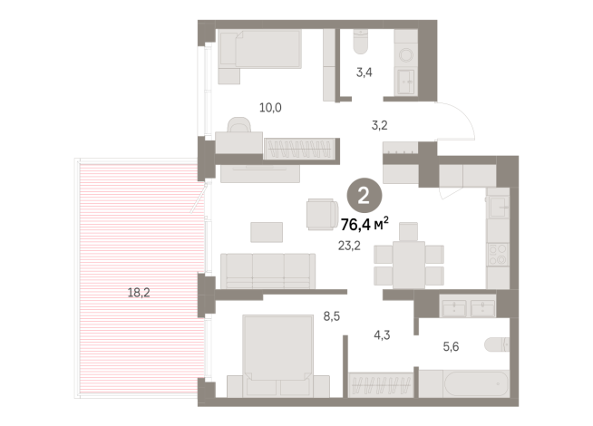 76.00 м² | 1 - 9 эт.