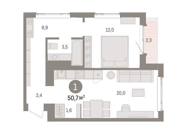 50.00 м² | 13 - 16 эт.