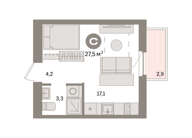 27.00 м² | 9 - 9 эт.
