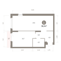 56.00 м² | 6 - 16 эт. 00