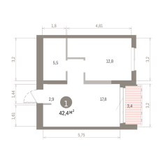 42.00 м² | 3 - 24 эт. 00