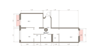 65.00 м² | 3 - 8 эт.