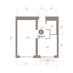 39.00 м² | 5 - 9 эт. 00