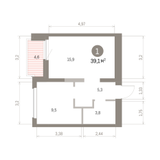 39.00 м² | 9 - 9 эт. 00