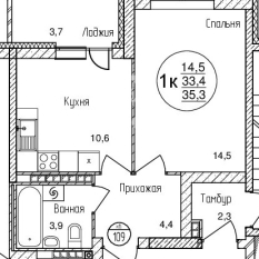 1-к квартира | 33.40 м² | 6 - 12 эт. 51