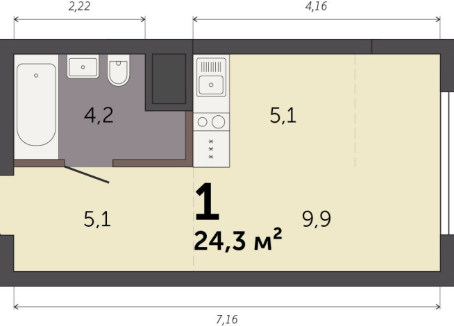 24.30 м² | 2 - 32 эт.