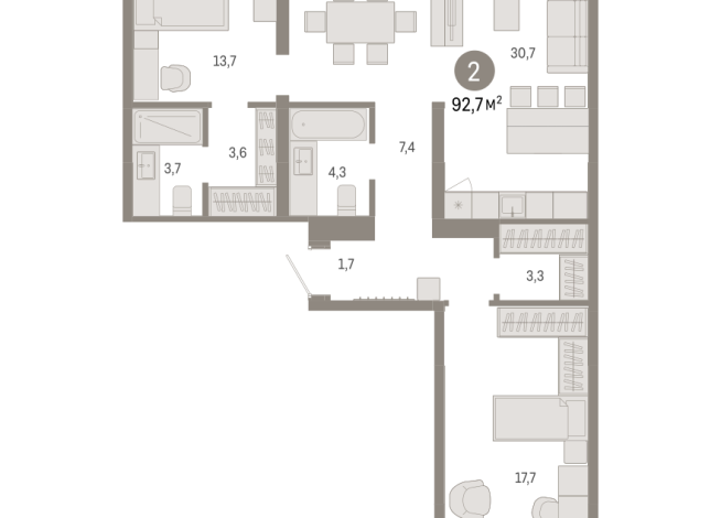 92.00 м² | 7 - 9 эт.