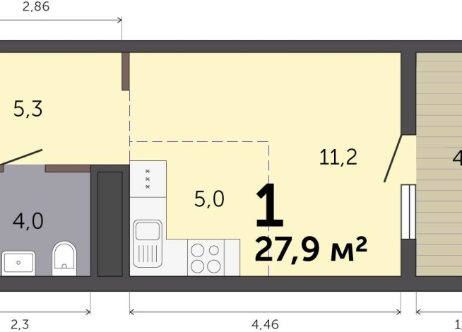 27.90 м² | 13 - 19 эт.