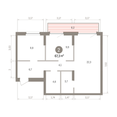 67.00 м² | 9 - 9 эт. 00