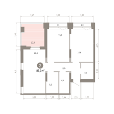 85.00 м² | 15 - 16 эт. 00