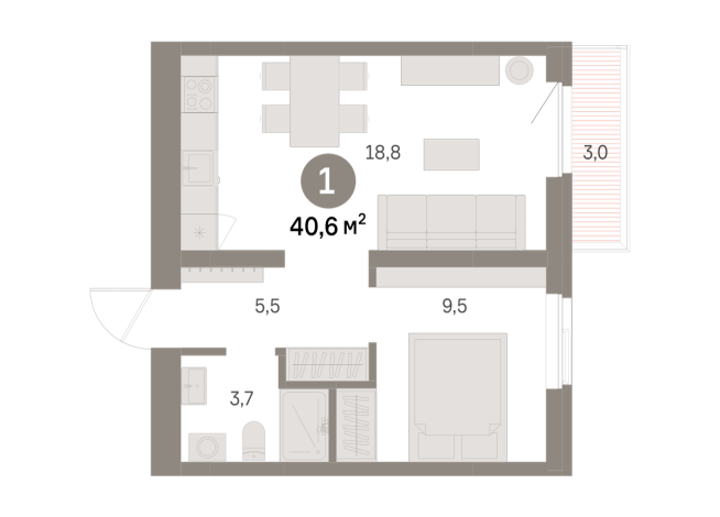 40.00 м² | 5 - 9 эт.