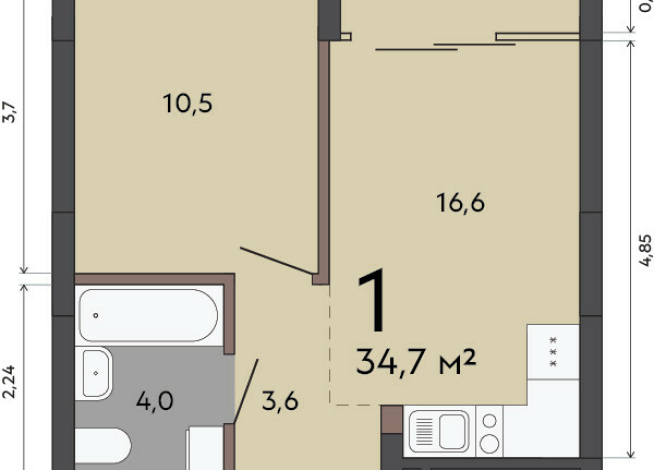 34.70 м² | 15 - 15 эт.