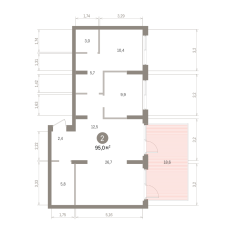 95.00 м² | 2 - 7 эт. 00