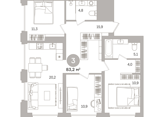83.00 м² | 3 - 17 эт.