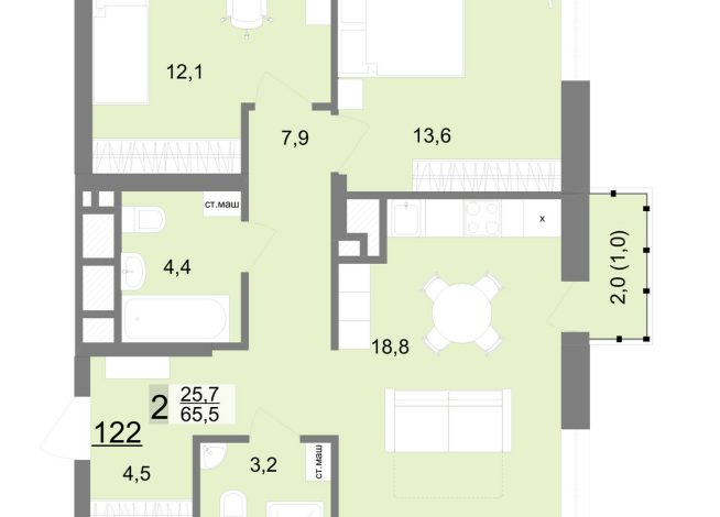 65.50 м² | 19 - 23 эт.