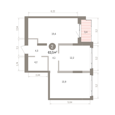 63.00 м² | 6 - 8 эт. 00