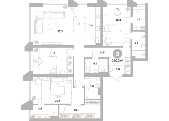 150.00 м² | 20 - 25 эт.