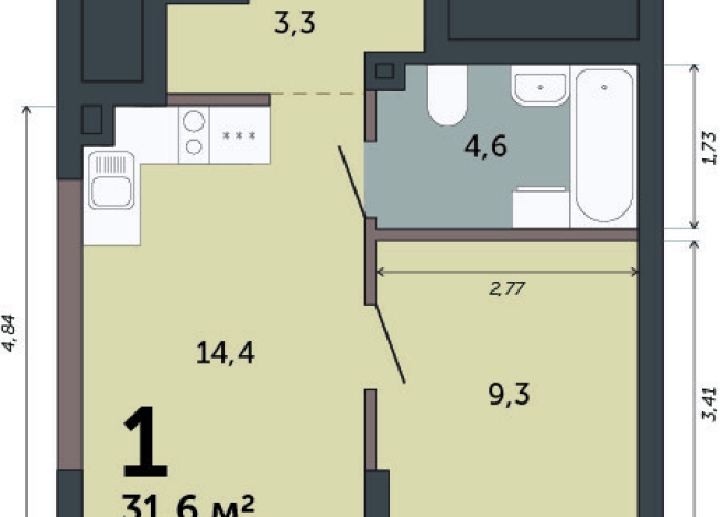 31.60 м² | 2 - 15 эт.