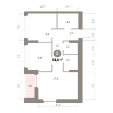 54.00 м² | 4 - 9 эт. 00