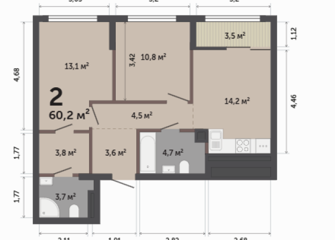 60.20 м² | 9 - 17 эт.