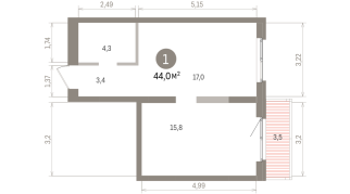 44.00 м² | 5 - 15 эт.