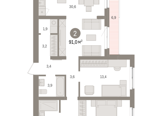 91.00 м² | 8 - 9 эт.