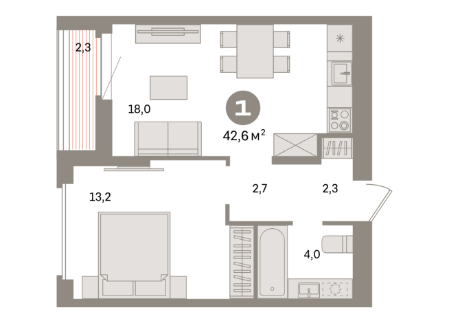 42.00 м² | 15 - 16 эт.