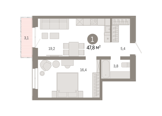 47.00 м² | 7 - 17 эт.